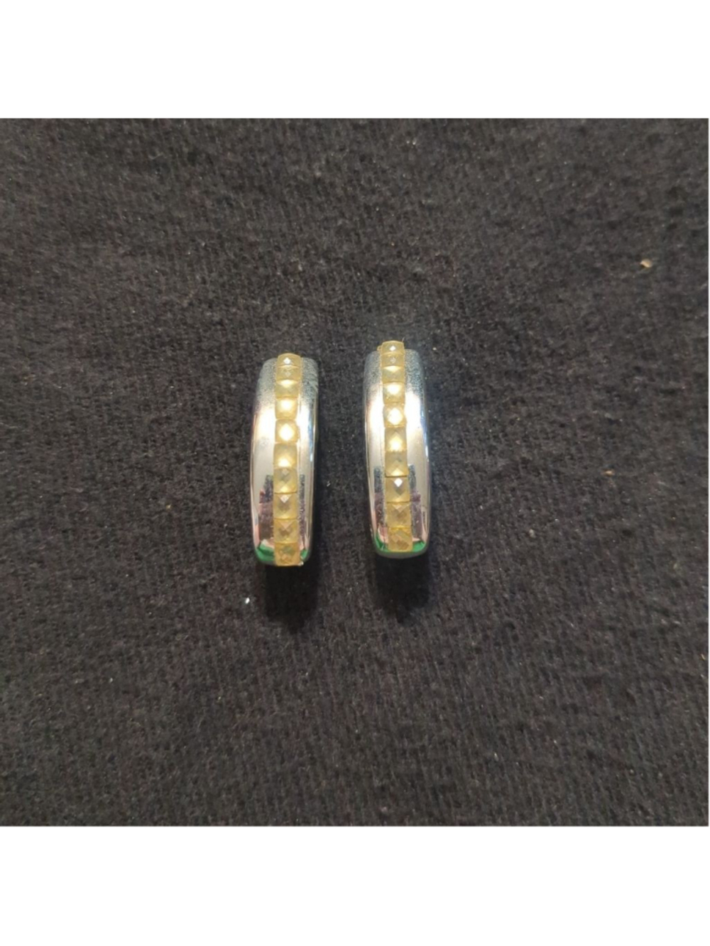 Vintage Silver Tone Pastel Yellow Rhinestone Clip On Statement Earrings